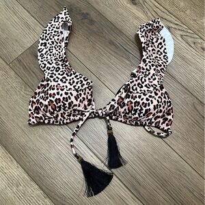 Leopard Print Bikini Top with Tassels